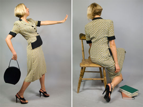 a composite image of a 1940s vintage suit style dress