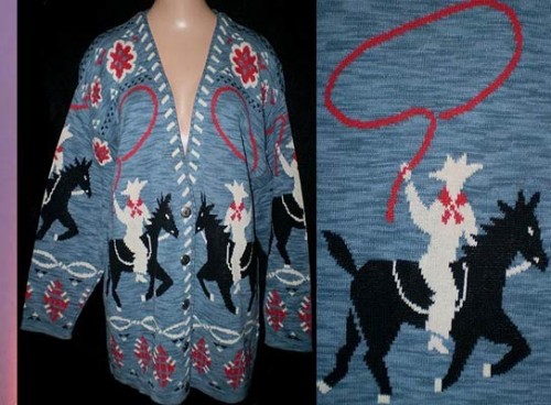 vintage 80s novelty cowboy sweater etsy