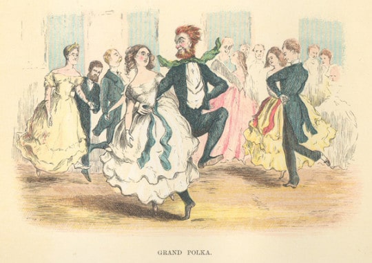 vintage polka dancers doing the grand polka