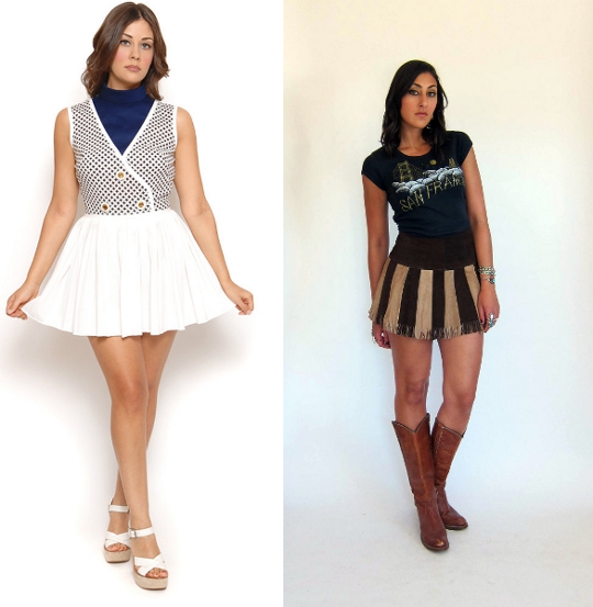 modern girls wearing vintage mini skirts from etsy